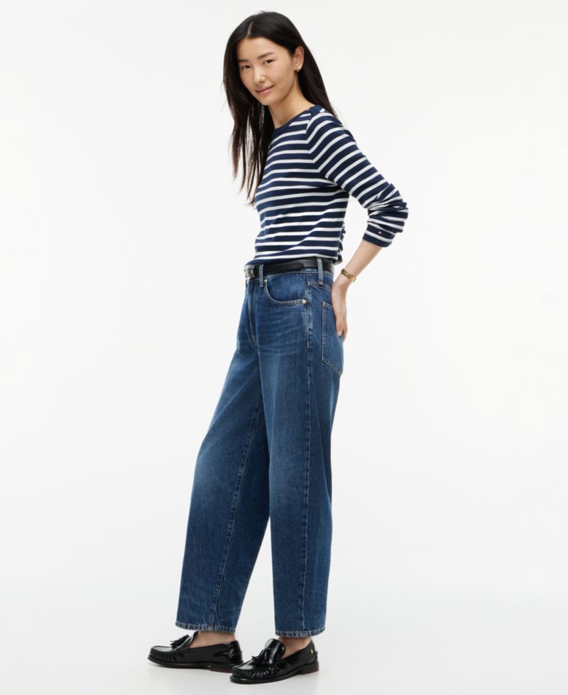 Women's Quinn Mid-Rise Barrel-Leg Dark-Rinse Jeans