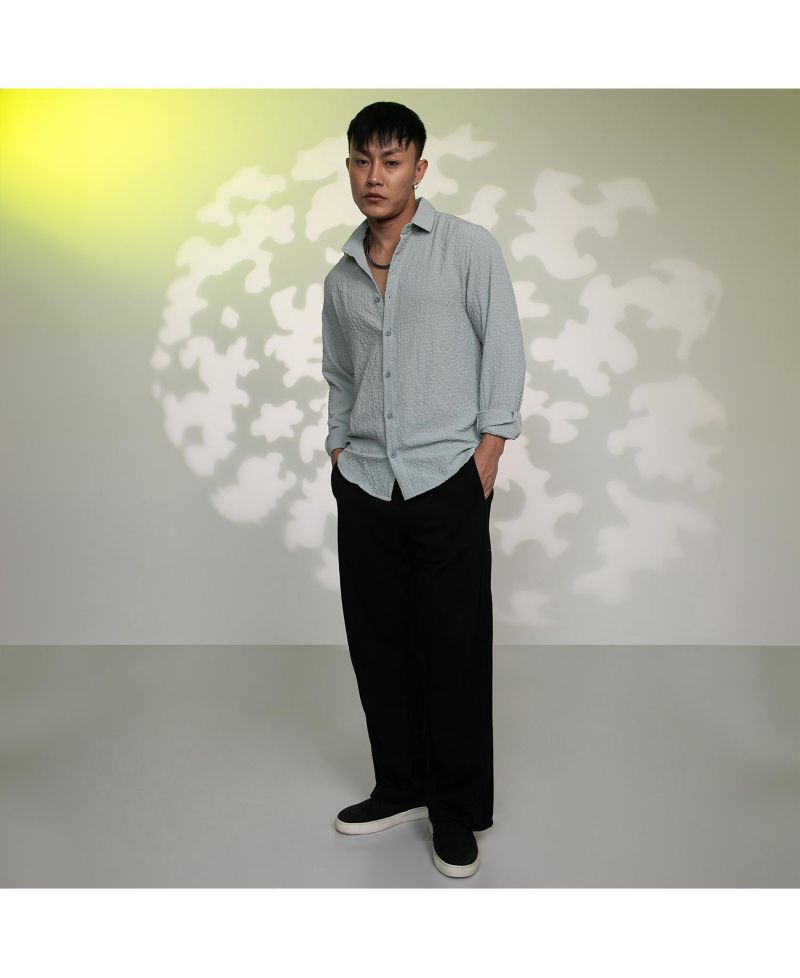 Men's Icy Blue Cubic-Seersucker Shirt