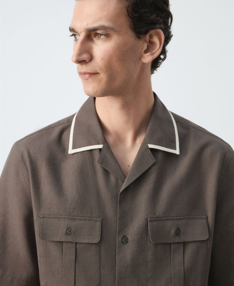 Men's Linen-Cotton Bowling Collar Shirt