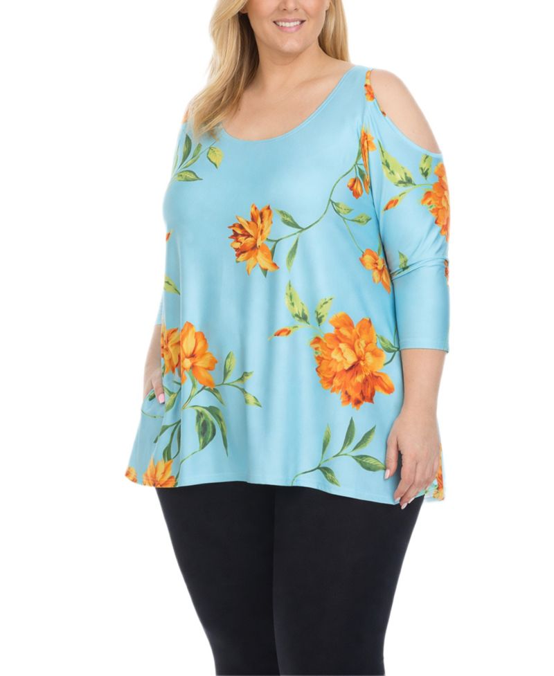 Plus Size Floral Cold Shoulder Knit Tunic Top