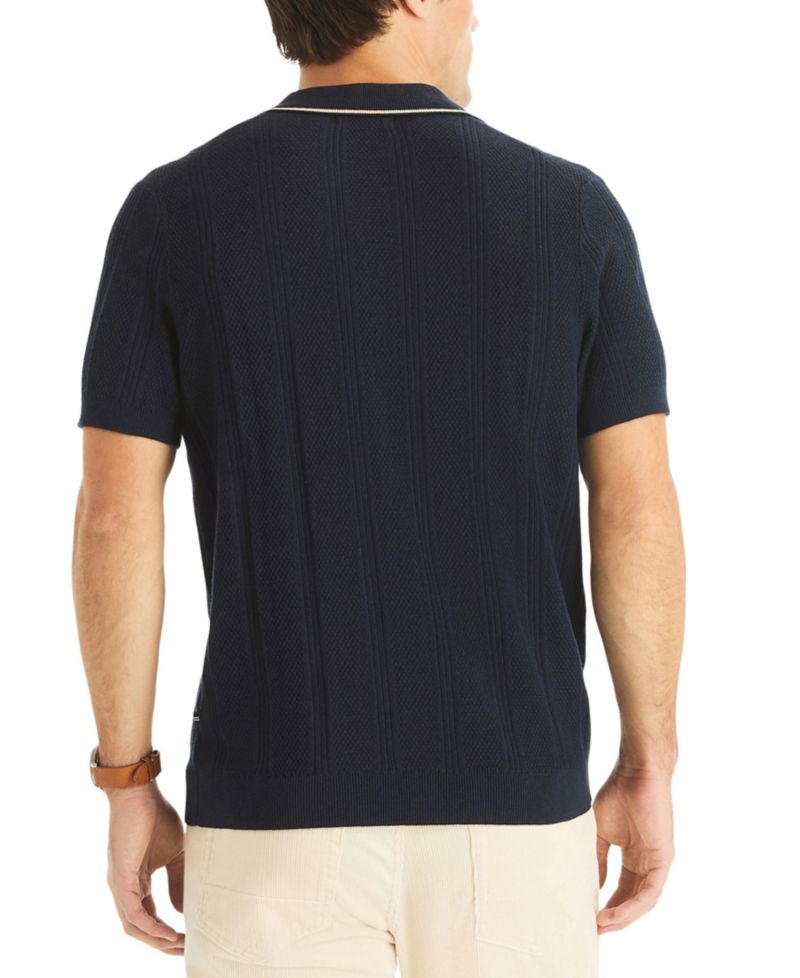 Men's Textured Open Front Polo Sweater