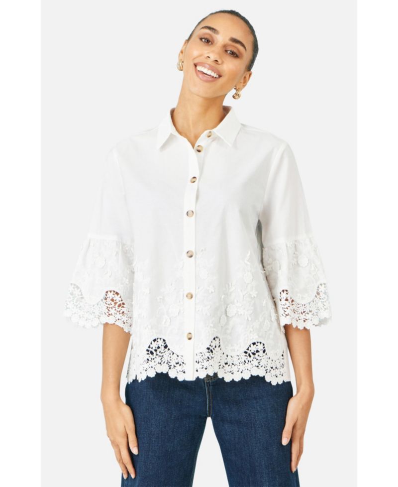 Women's Cotton Lace Border Shirt