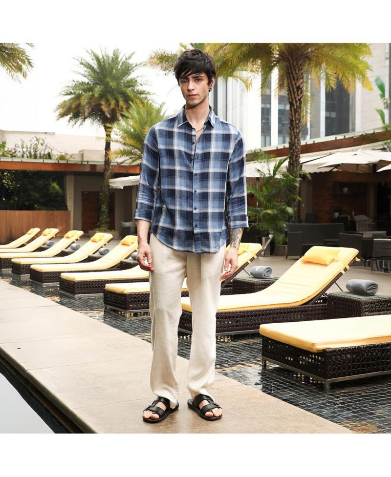 Men's Navy Blue & Off-White Multi-Checkered Shirt
