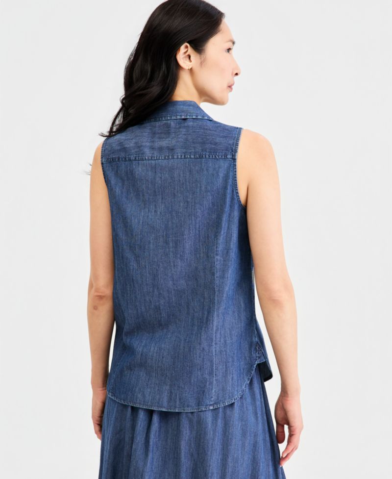 Women's Chambray Sleeveless Button-Front Top