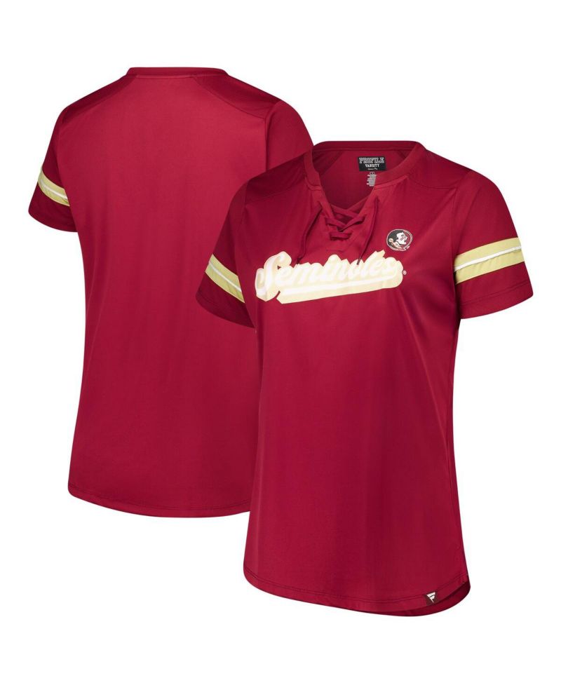 Women's Garnet Florida State Seminoles Plus Size Overtime Readiness Lace-Up T-Shirt