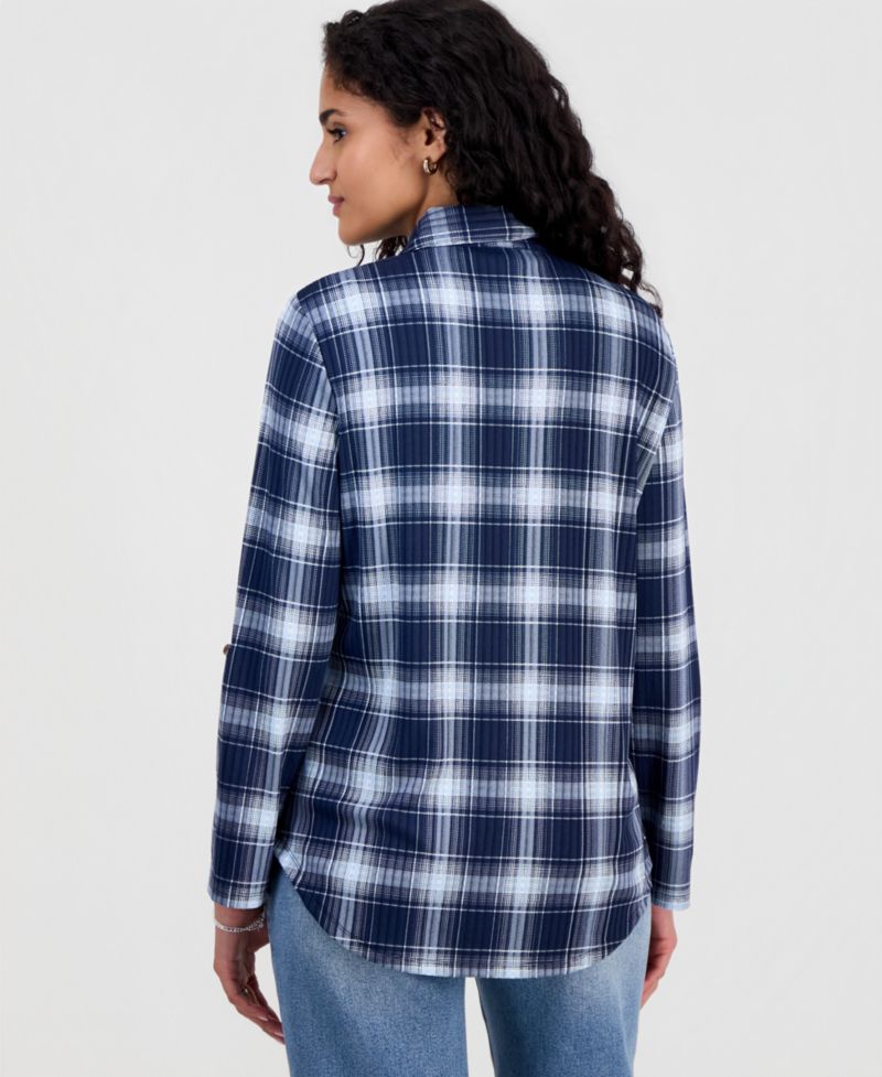Juniors' Plaid Knit Shirt