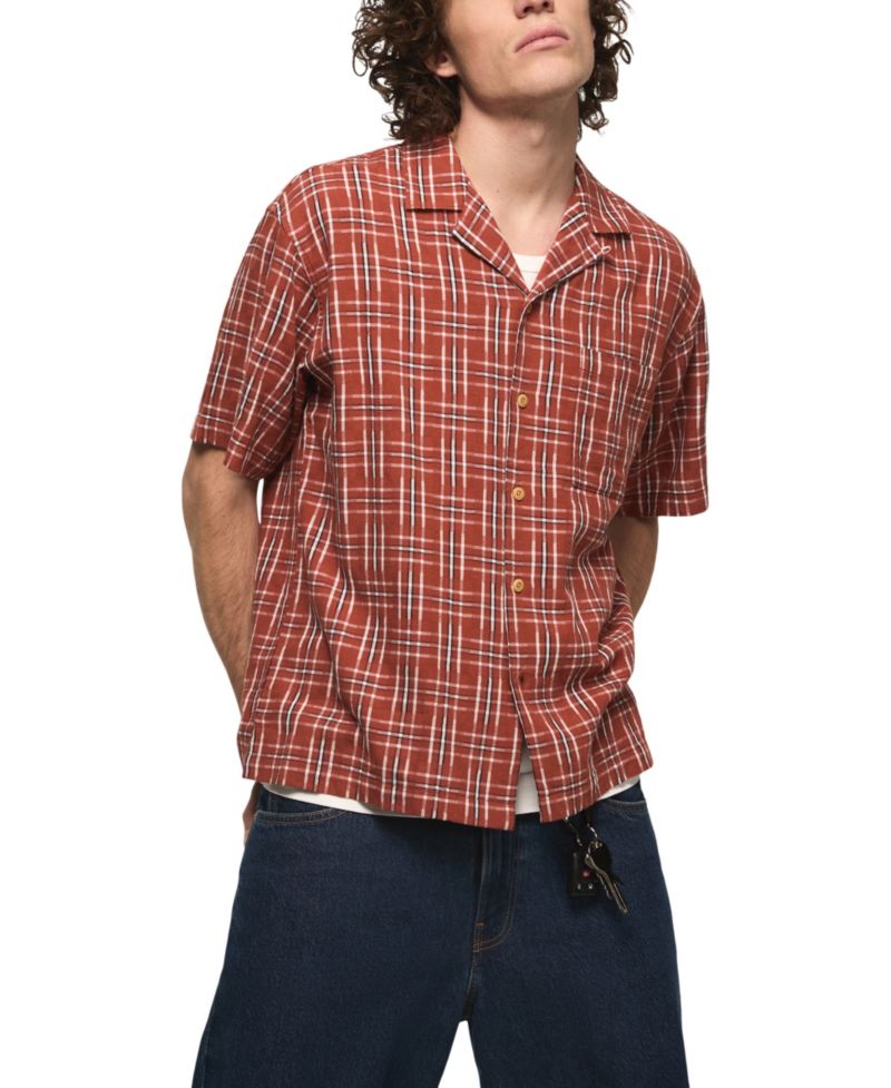 Men's Camp Collar Boxy Plaid Shirt