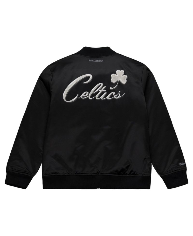 Men's Black Boston Celtics Chrome Satin Bomber Full-Zip Jacket