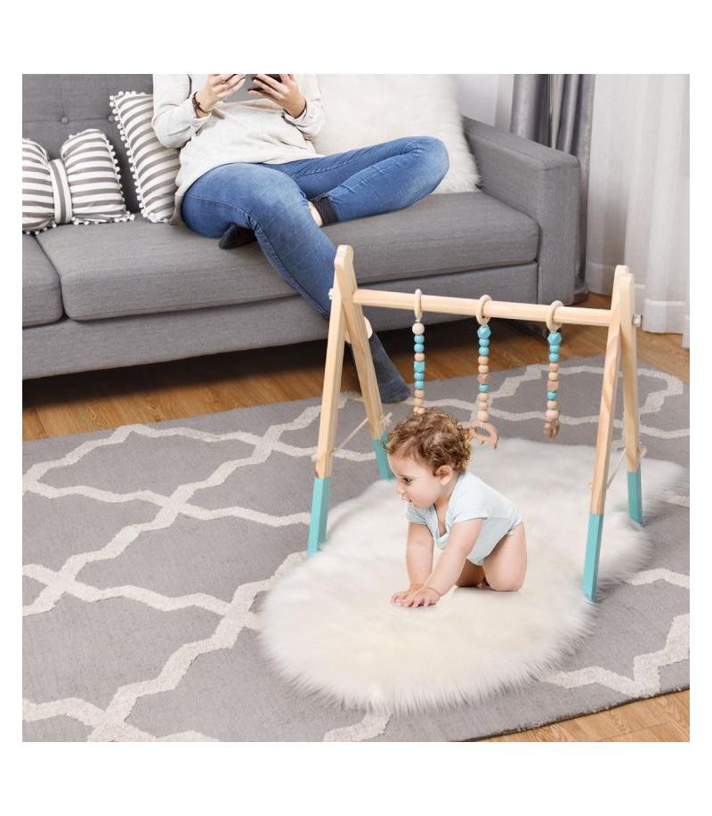 Baby Wooden Play Gym with 3 Hanging Toys Activity Center for Tummy Time and Play