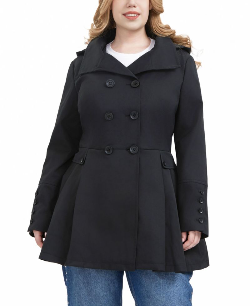 Plus Size Hooded Fit & Flare Trench Coat