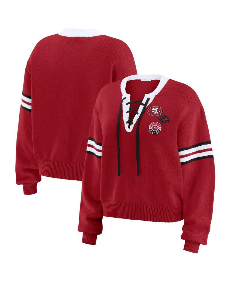 Women's Scarlet San Francisco 49ers Lace-Up Pullover Sweatshirt