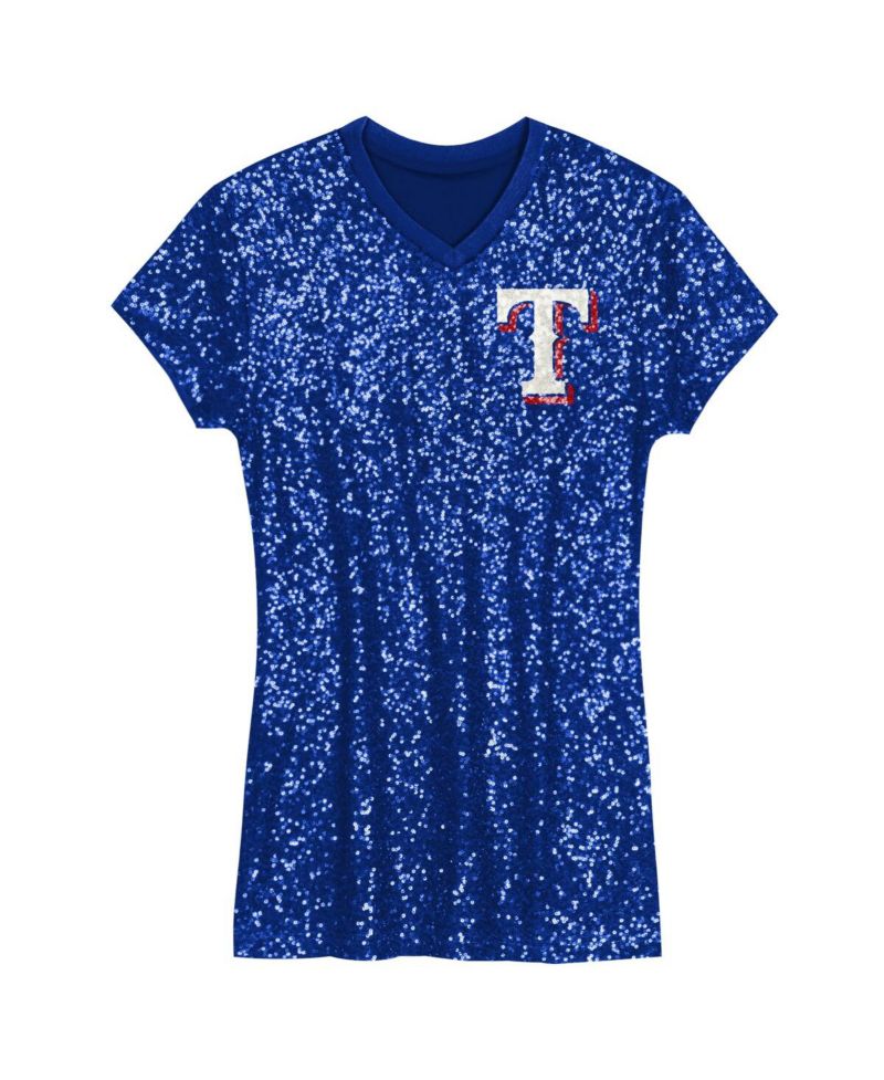 Big Girls Royal Texas Rangers Sequin V-Neck Dress