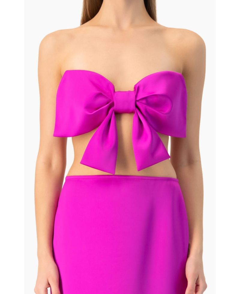 Women's Strapless Bow-Front Crop -Top Gown in Satin