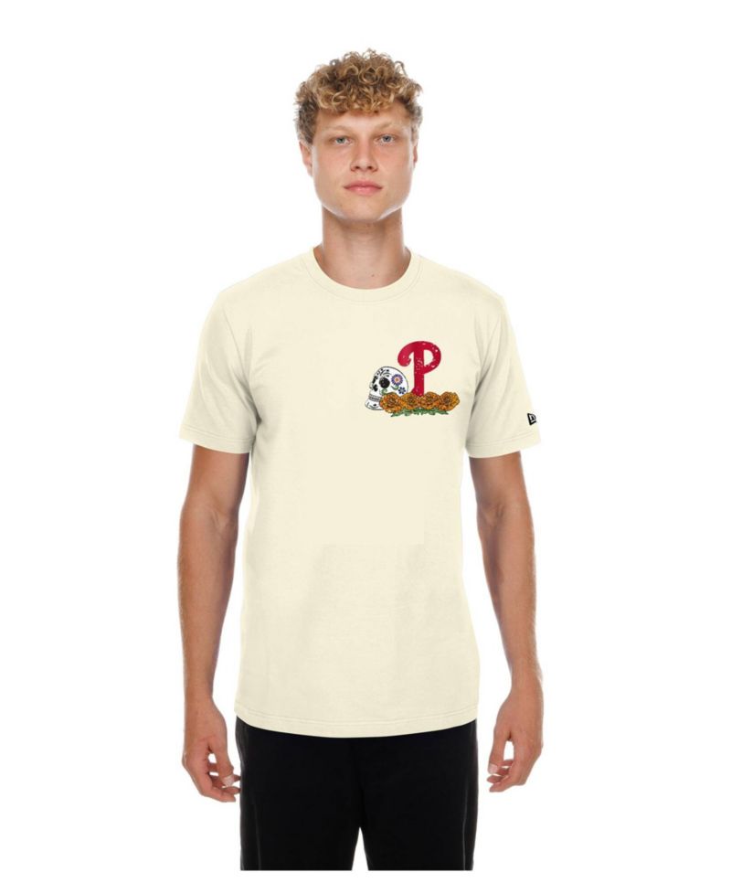Men's Natural Philadelphia Phillies Dia de los Muertos Sugar Skull T-Shirt