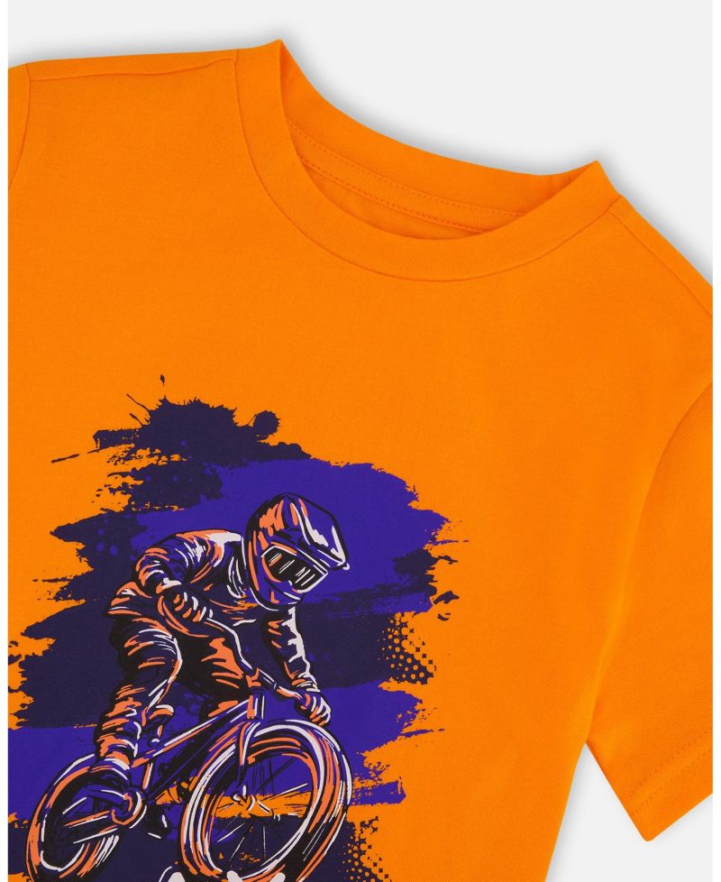 Toddler Boys Cotton Jersey T-Shirt with Bmx Print Orange - Toddler|Child