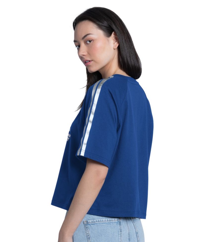 Women's Royal Kyle Larson Raglan Cropped Classic Play Silver Trim T-Shirt