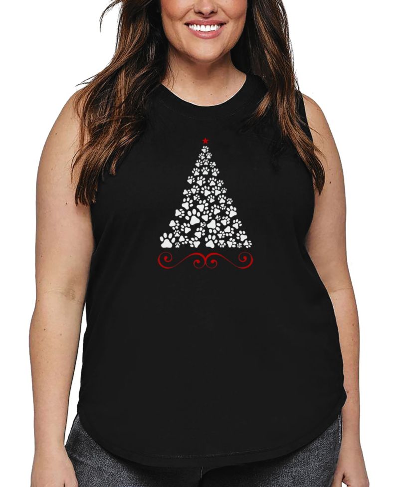 Plus Size Paw Christmas Tree Art Tank Top