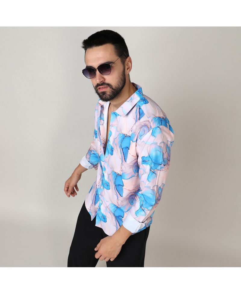 Men's Sky Blue & Ivory White Marble Shirt