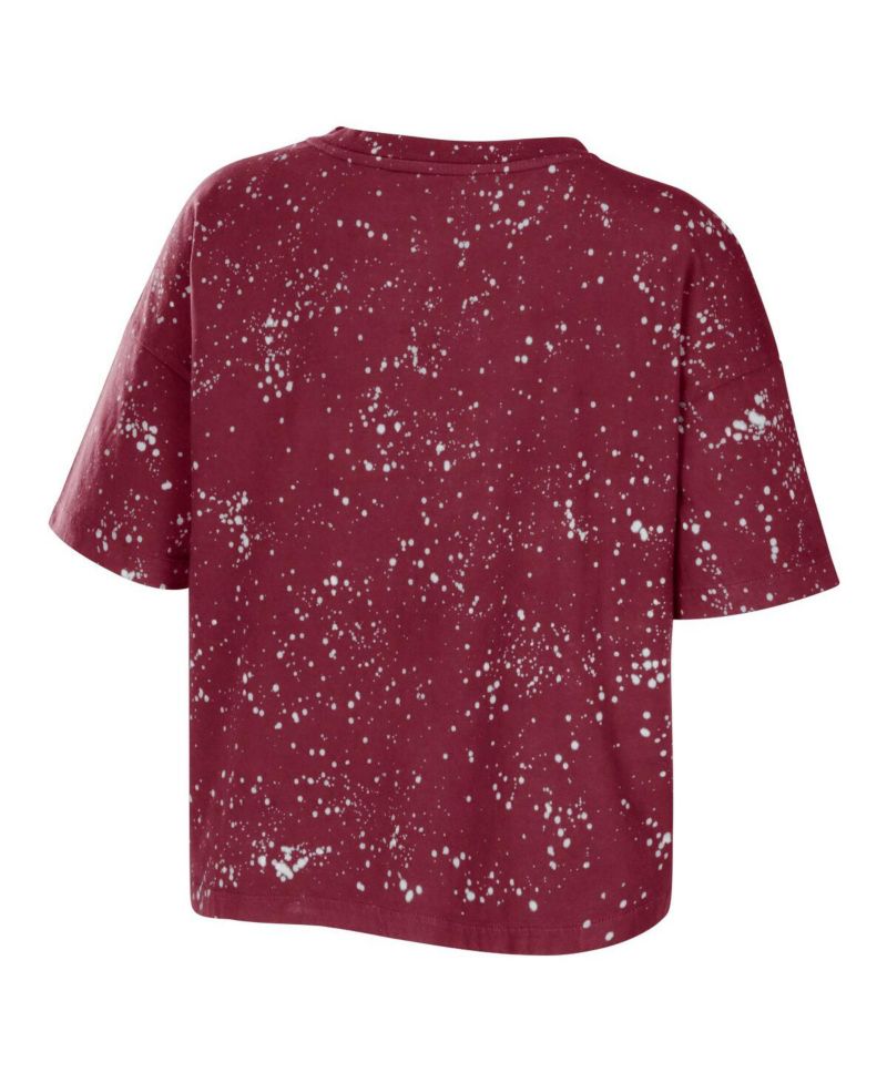 Women's Garnet South Carolina Gamecocks Bleach Wash Splatter Cropped Notch Neck T-Shirt