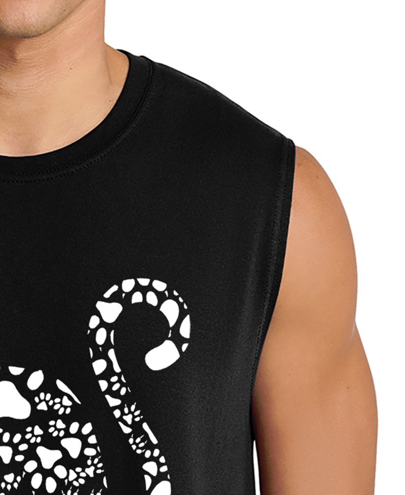 Men's Cat Silhouette Heart Pattern Word Art Graphic Tank Top