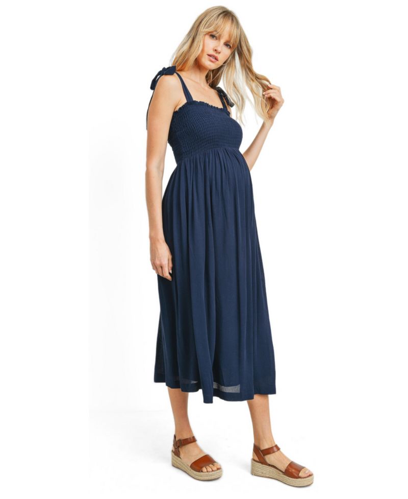 Women's Smocked Tie-Shoulder Midi Dress