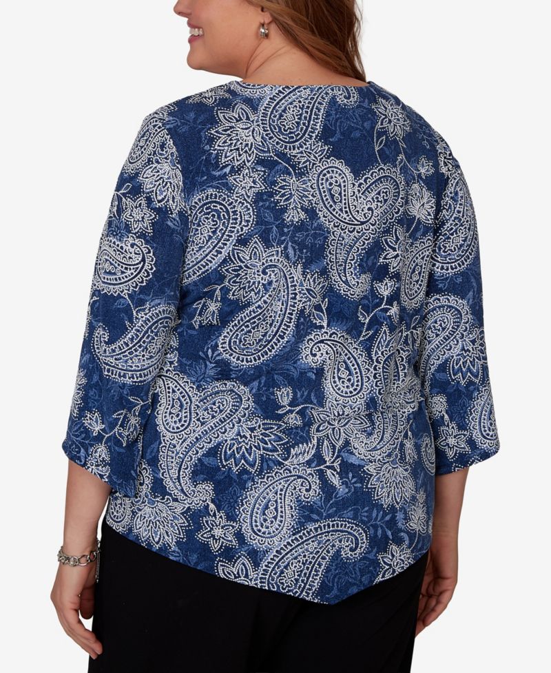 Plus Size Paisley Puff Printed Top