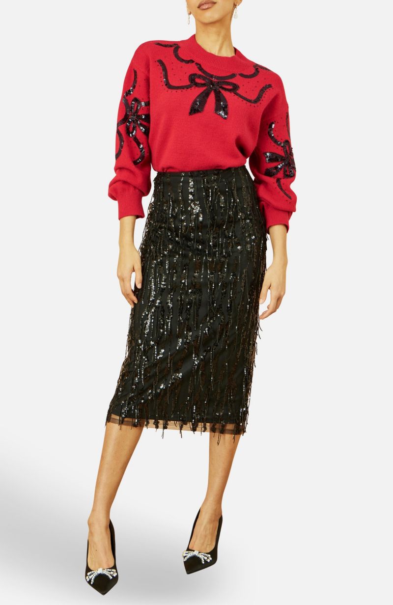 Women's Sequinned Bow Neckline Sweater