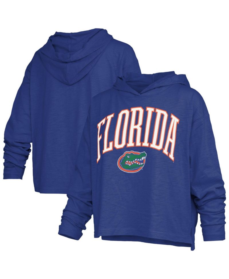 Women's Royal Florida Gators Nelson Arch Over Logo Long Sleeve Hooded Slub T-Shirt
