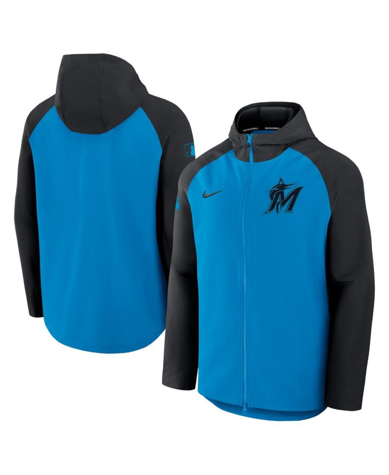 Men's Blue/Black Miami Marlins Authentic Collection Raglan Performance Full-Zip Jacket