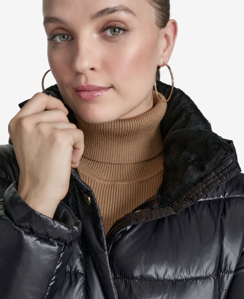 Women's Stand Collar Belted Puffer Coat