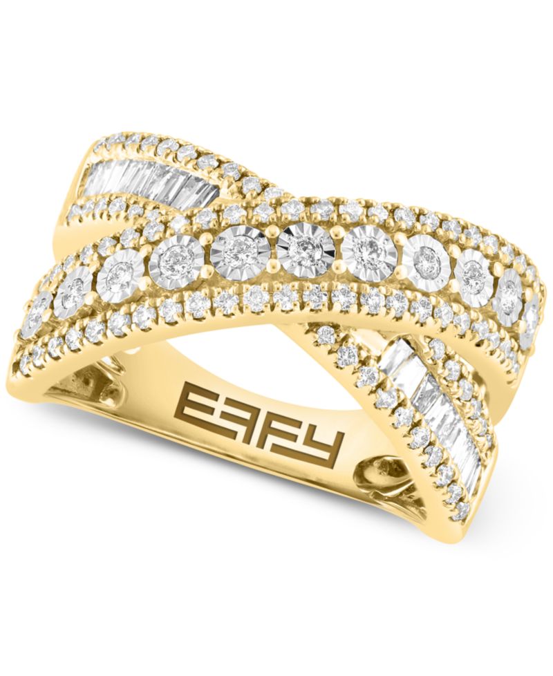 EFFY® Diamond Round & Baguette Crossover Statement Ring in White Gold (3/4 ct. t.w.) (Also available in 14k Gold)