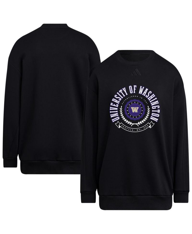 Women's Black Washington Huskies Oversized Crewneck Pullover Sweatshirt