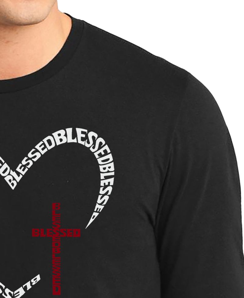 Men's Blessed Heart Cross Word Art Long-Sleeve T-Shirt