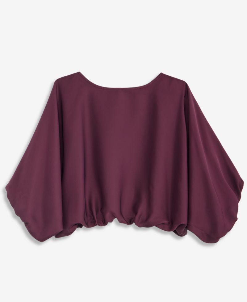 Petite Elbow-Sleeve Bubble Boat Neck Blouse