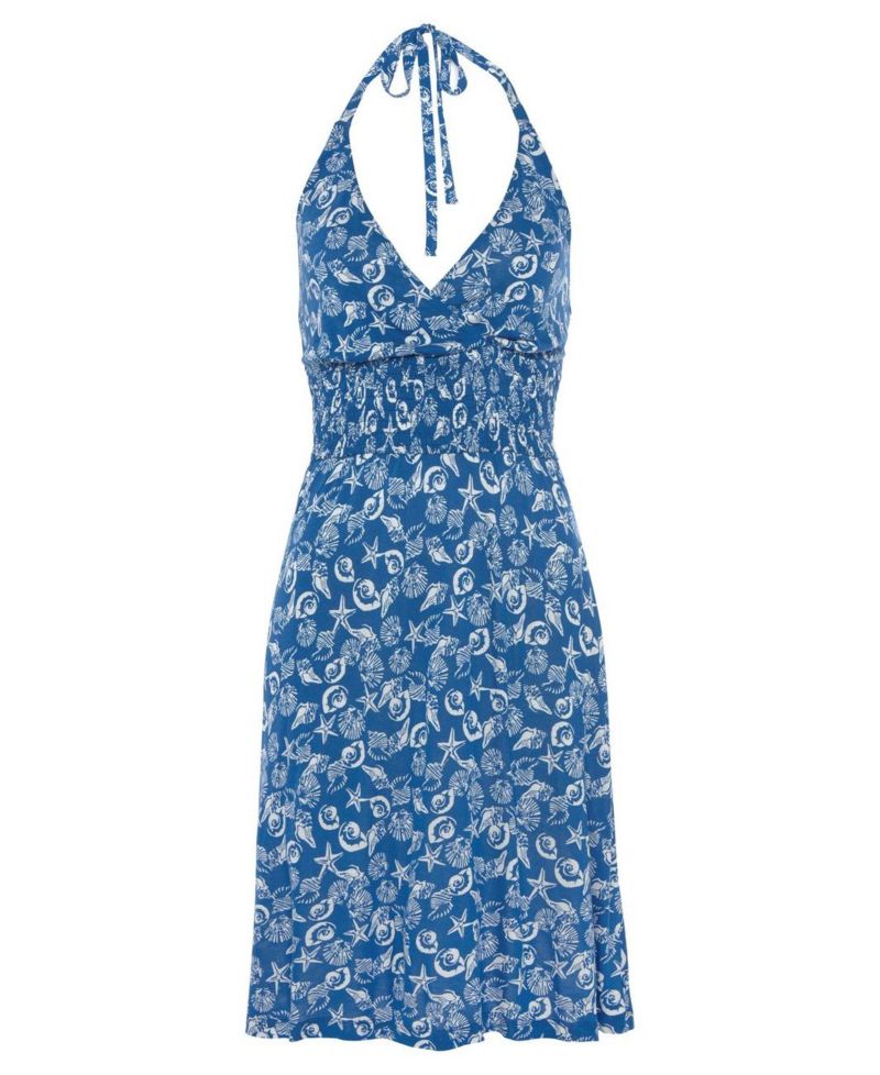 Women's Viscose Printed Halter A-Line V-Neck Short Dress