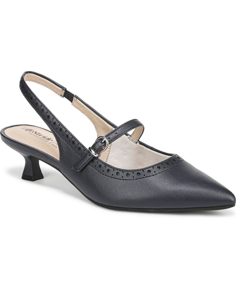 Women's Marilyn Pointed Toe Kitten Heel Slingback Pumps