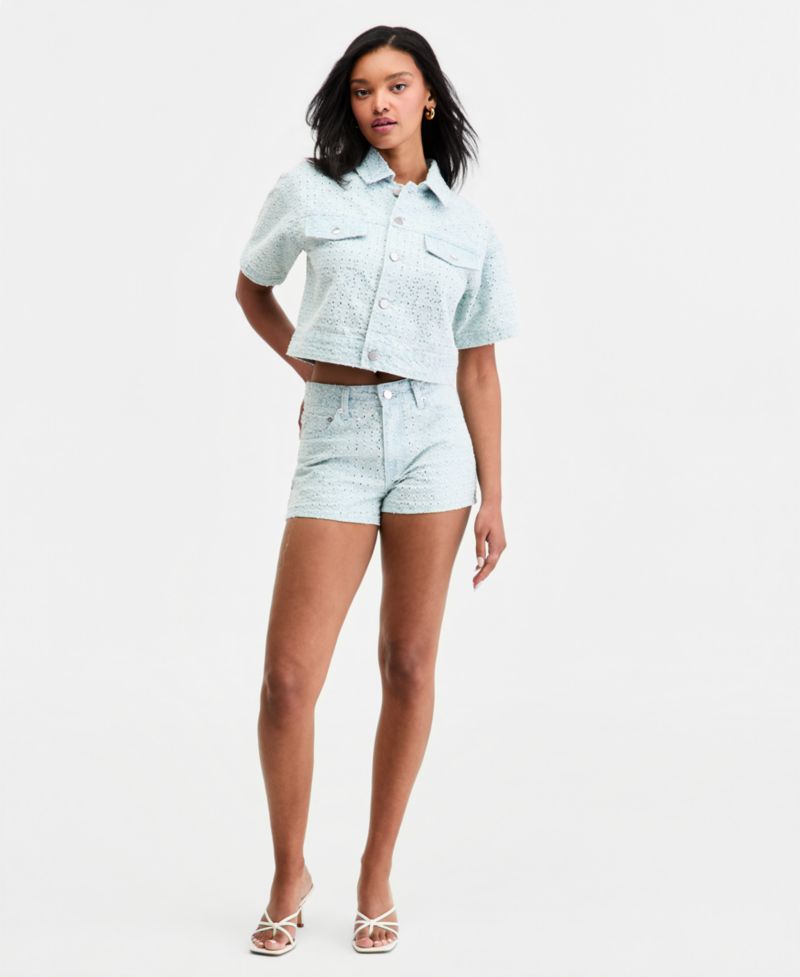Women's Sequin Destructed Denim Shorts