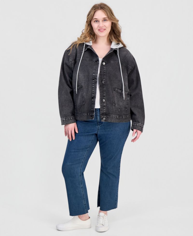 Trendy Plus Size Hooded Denim Jacket