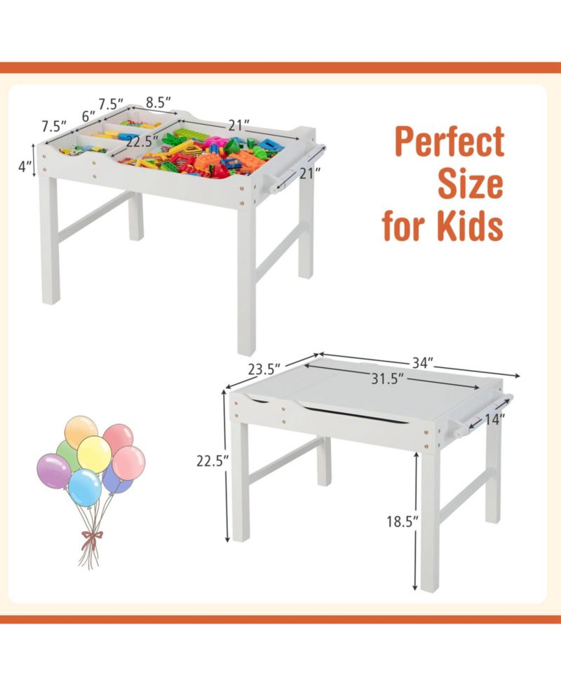 Kids Multi Activity Play Table Wooden Building Block Desk with Storage Paper Roll