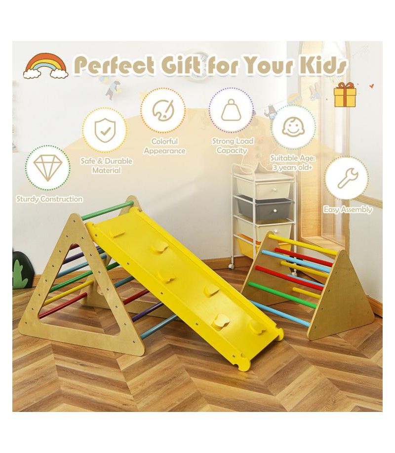3 in 1 Wooden Set of 2 Triangle Climber with Ramp for Slid