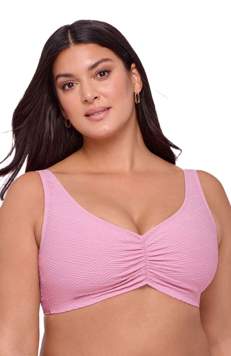 Women's Supportive and Sculpting Basket Weave Banded Cinch Front Bikini Swimsuit Top