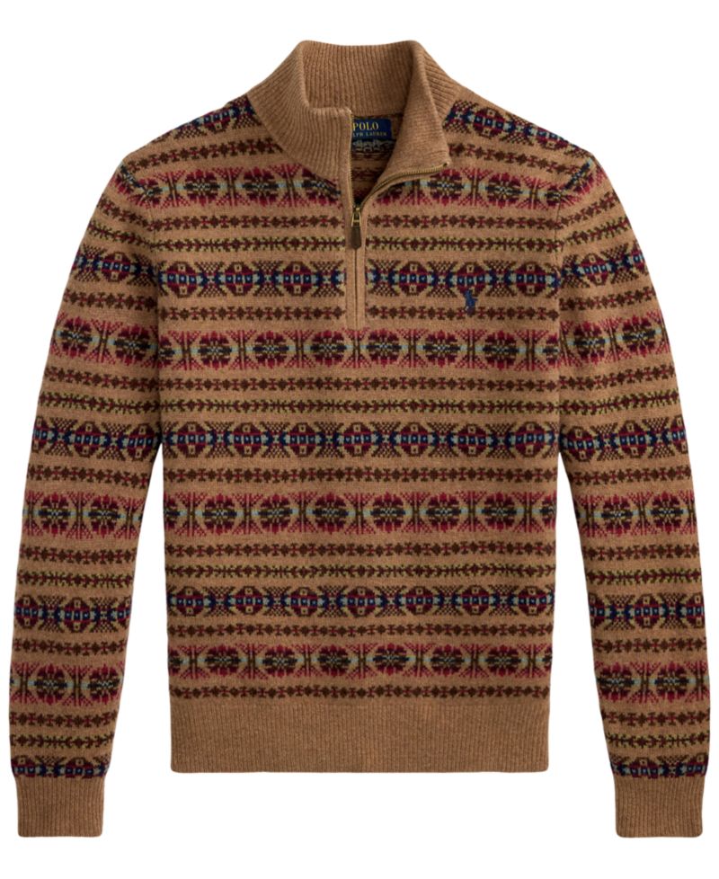Men's Fair Isle Wool Mockneck Quarter-Zip Sweater