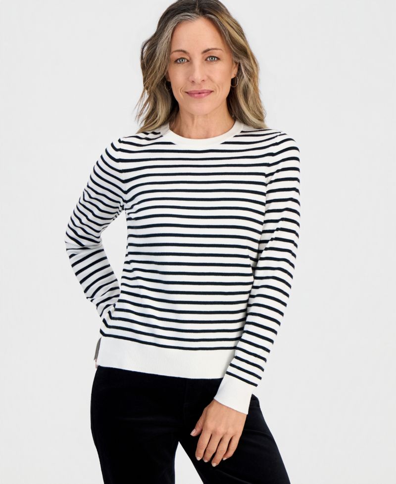 Women's Stripe Long-Sleeve Crewneck Sweater