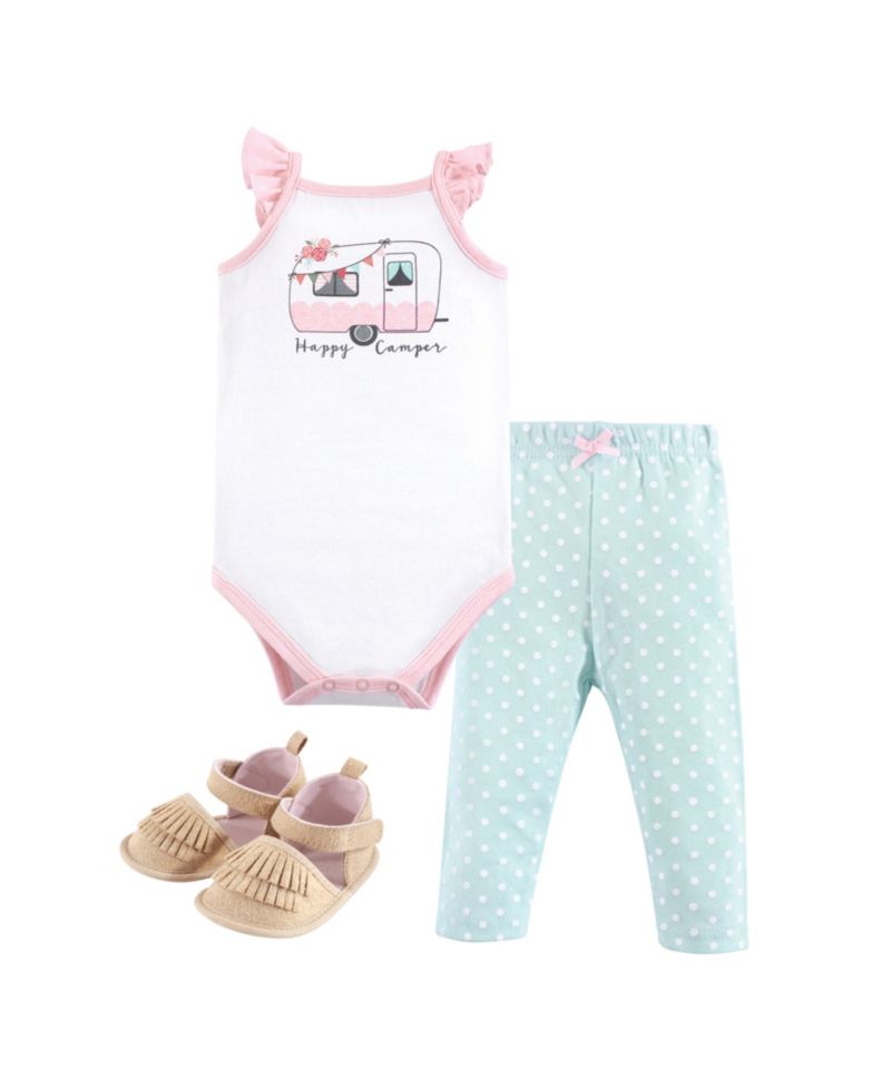 Baby Girls Cotton Bodysuit, Pant and Shoe Set