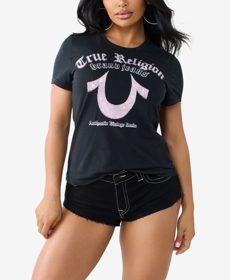 Women's Crystal Horseshoe Crew Neck T-Shirt