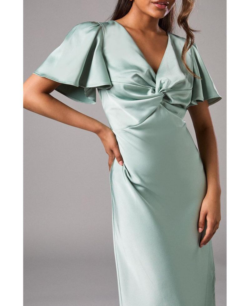 Women's Angel Sleeve Midi Bridesmaid Dress