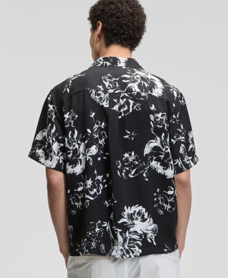 Men's Botanical-Print Relaxed Camp Shirt