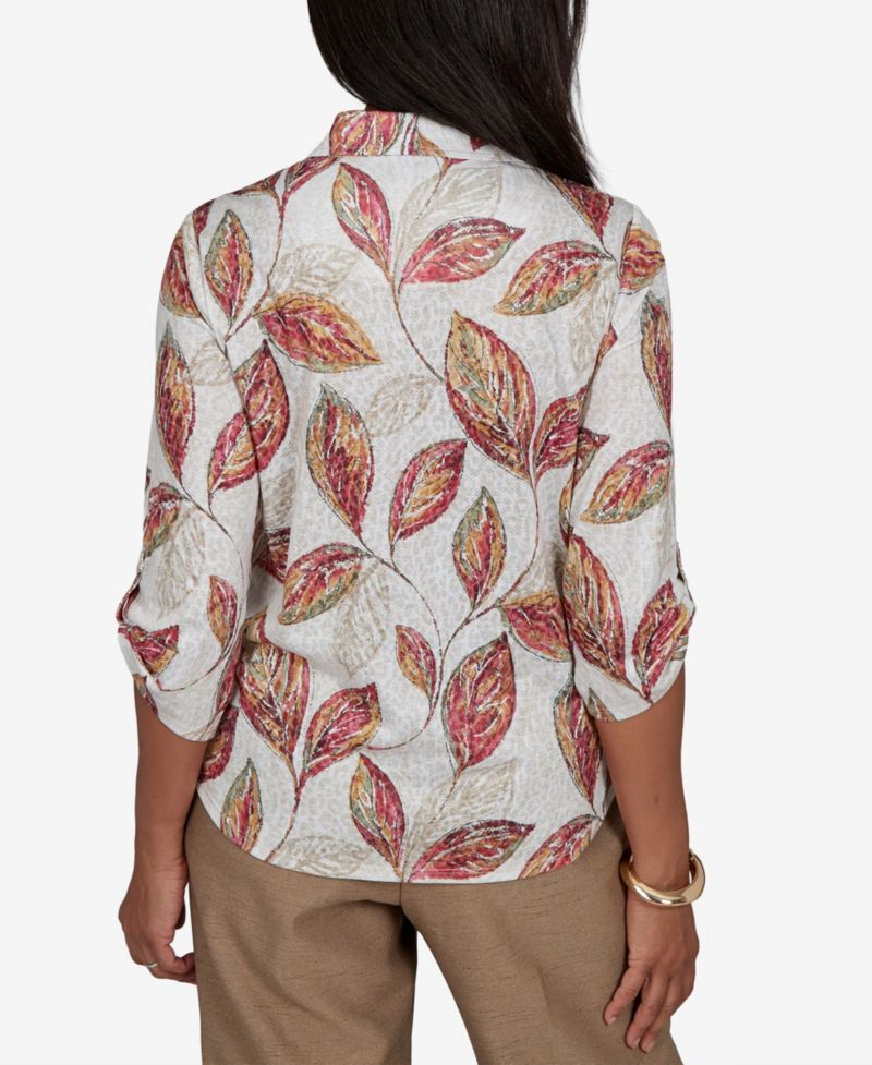 Women's Union Square Sketched Leaf Button Front Knit Top