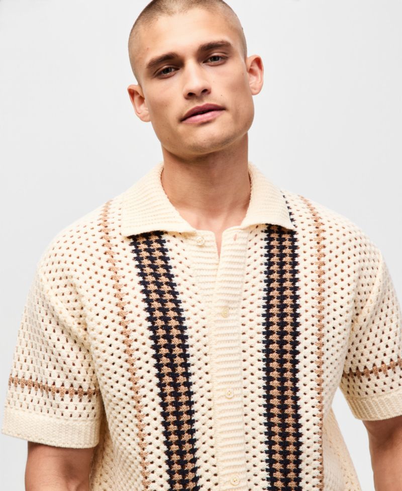 Mode of One Men's Relaxed-Fit Textured Short-Sleeve Sweater, Exclusive