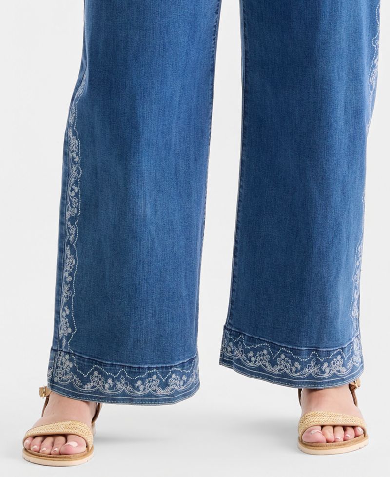 Plus Size Printed High-Rise Five-Pocket Wide-Leg Jeans